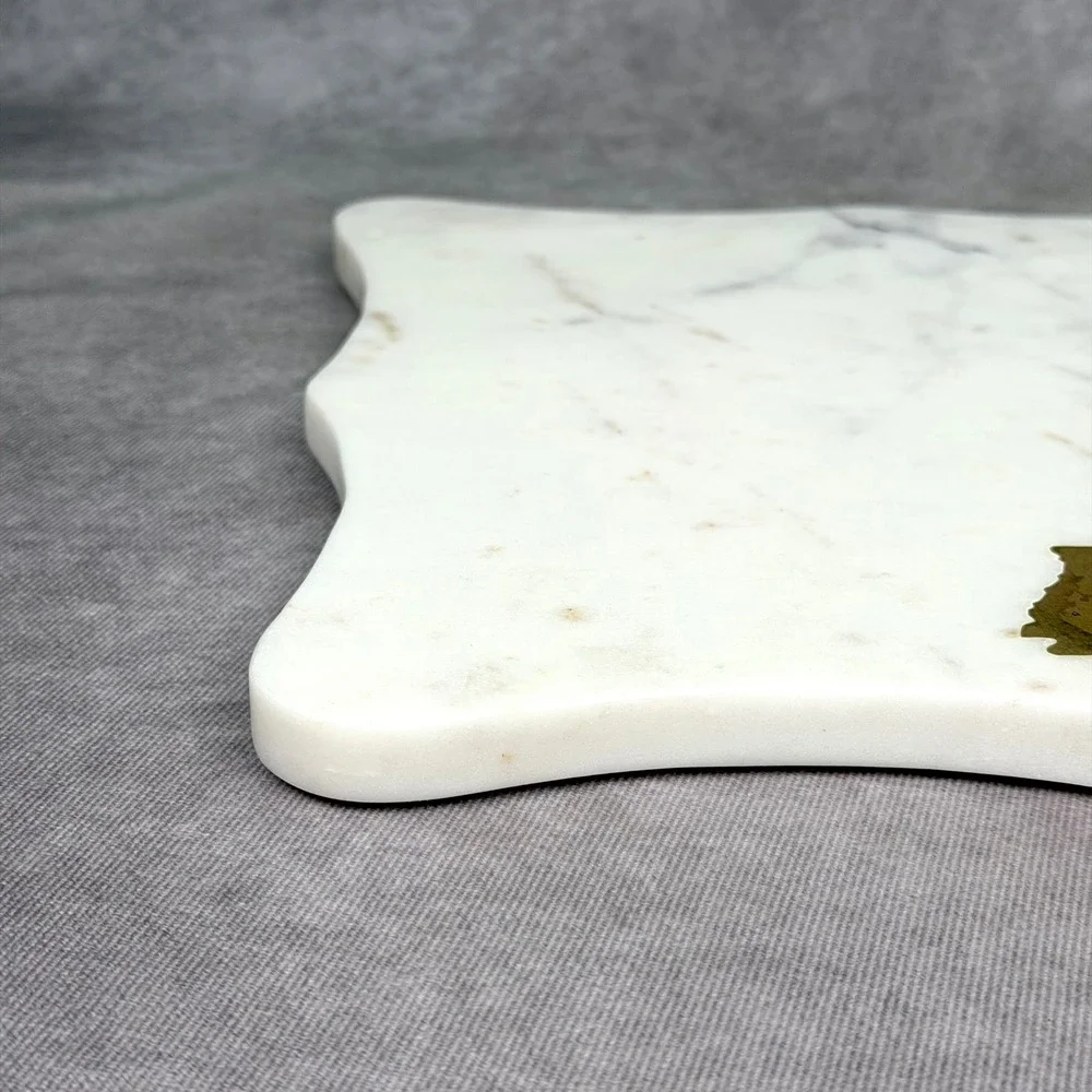 The Royal Standard White Marble Arkansas Brass Inlay Scalloped Cheese Board